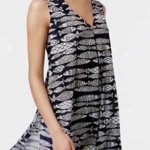 ALFANI Women's 14 A-Line Black & White Flowing Open-V Button-Down Sleeveless Top